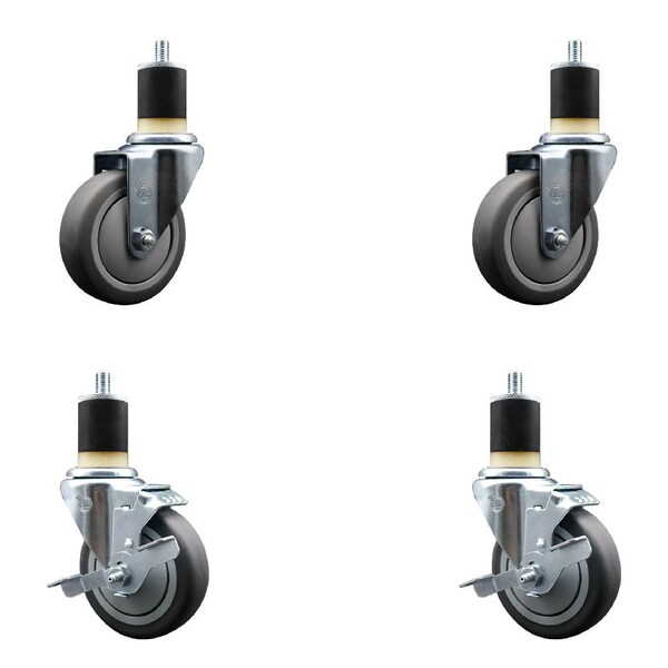 4'' Thermoplastic Rubber Wheel Swivel 1-7/8'' Expanding Stem Caster Set 2 Brakes, 4PK